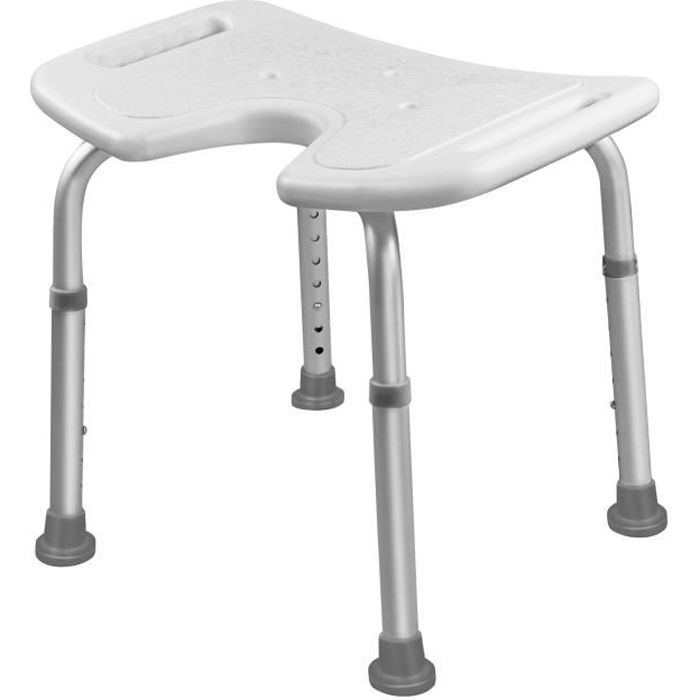Aufun Tabouret de Douche incurvé réglable en Hauteur 48 cm x 32 cm x 37-51 cm en Aluminium Blanc