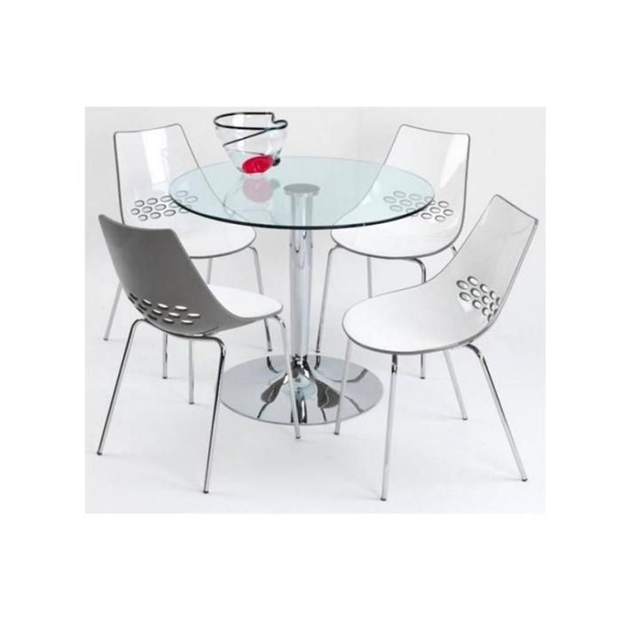 Table repas ronde PLANET  90x90 en verre piétement acier chromé transparent Metal Inside75