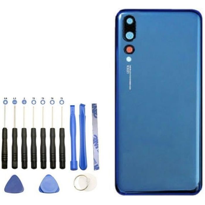 Vitre arrière P20 Pro Bleu Huawei Coque cache batterie + Lentilles caméra + Kit outils 13 pièces