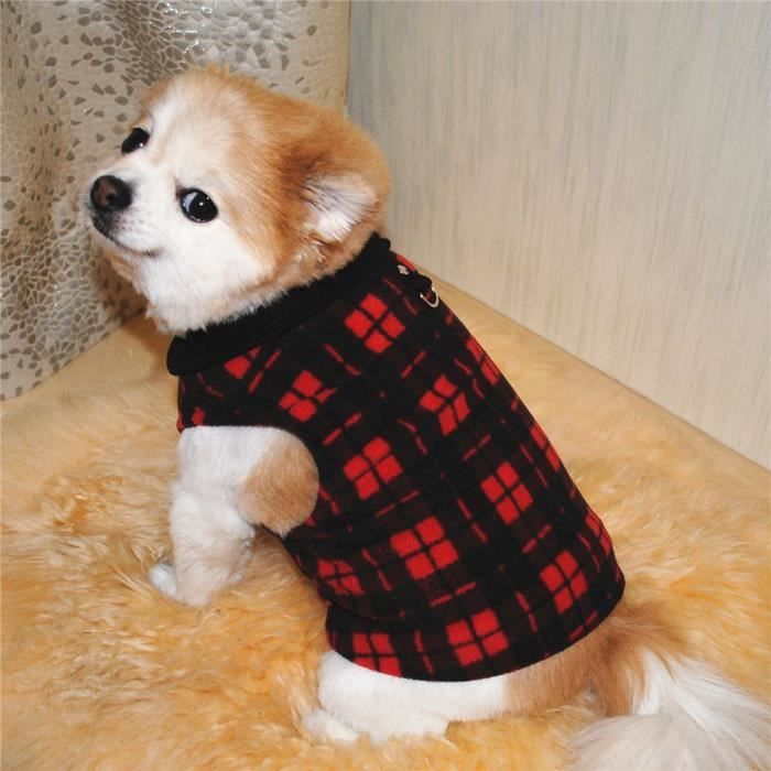 Hiver chaud velours checker épais manteau à capuche chaud vêtements pour chiens de compagnie, rouge et noir 4, XS