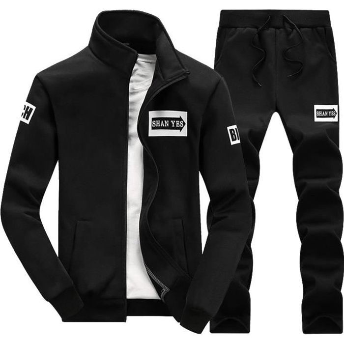 Automne Hiver Épaissir hommes Sweat-shirt Top Pantalons Ensembles sport Survêtement Suit Noir