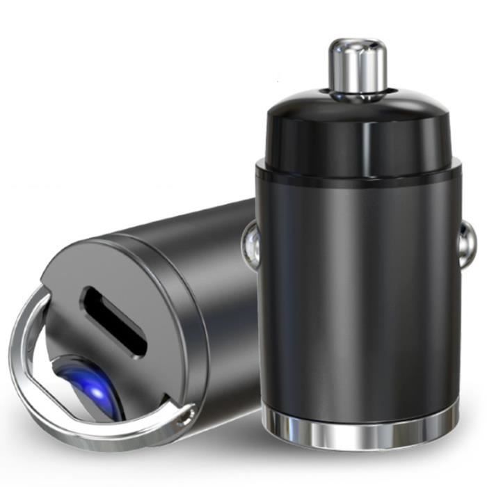 Chargeur de Voiture, Ports PD 5V / 3A en Alliage d'Aluminium Chargeur Allume Cigare, Charge Rapide 30w pour iPhone, Samsung, Huawei