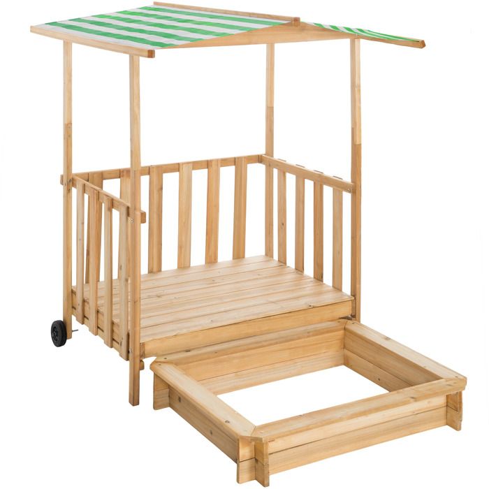 Bac à sable, Cabane de Jardin Enfant avec Toit et Véranda - vert