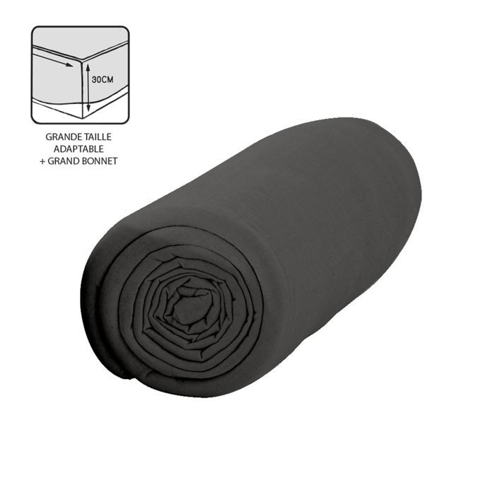 Drap housse Canon - 100% coton 57 fils - Bonnet 30 cm - 180 x 200 cm - Gris foncé