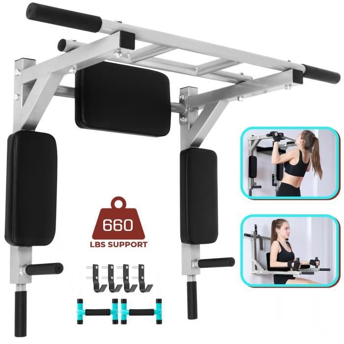 Barre de traction 5 en 1 - VEVOR - Chaise romaine murale 300kg - Station traction fitness