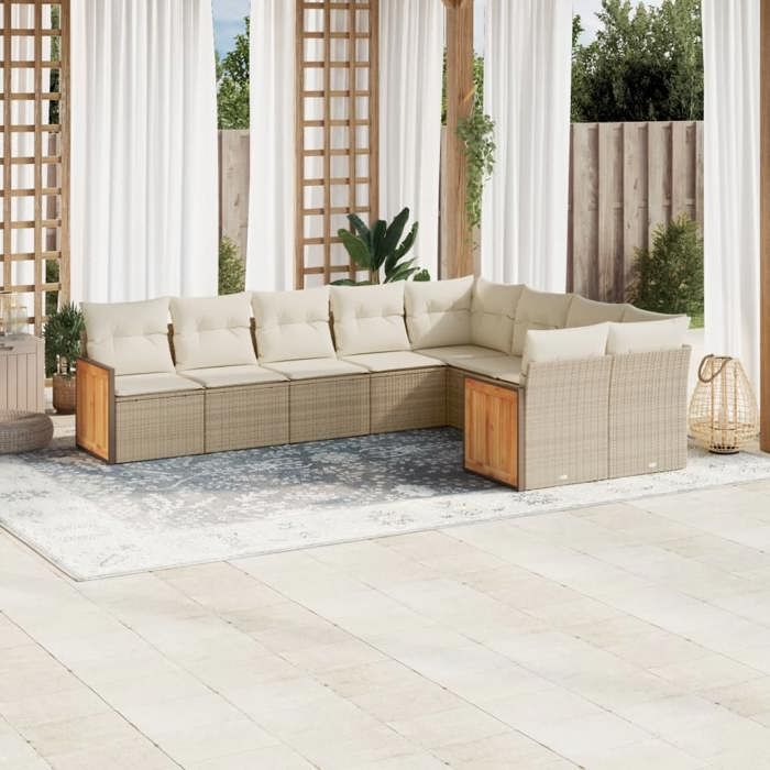 Salon de jardin vidaXL 9 pcs Résine tressée Coussins amovibles