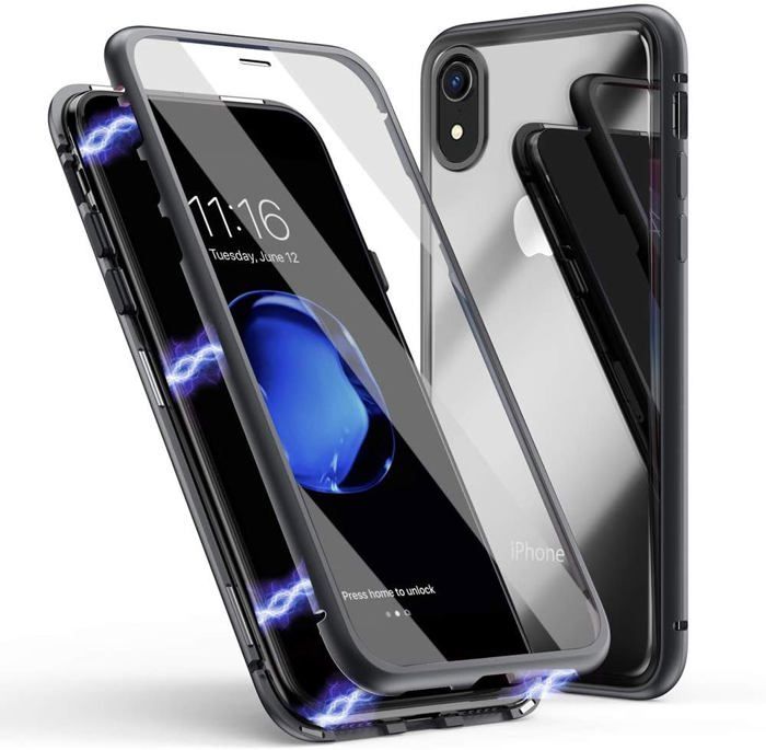 Coque iPhone XR Adsorption Magnétique Antichoc Verre Trempé Métal Flip Cover - Cdiscount Téléphonie coque adsorption magnetique