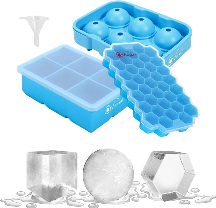 Lot de 3 Bacs à Glaçons en Silicone avec Couvercle, Faciles à Libérer