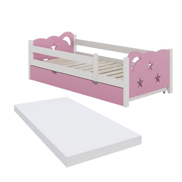 Lit denfant Jessica 80x160 cm avec tiroir et matelas Rose Vitalispa 40340