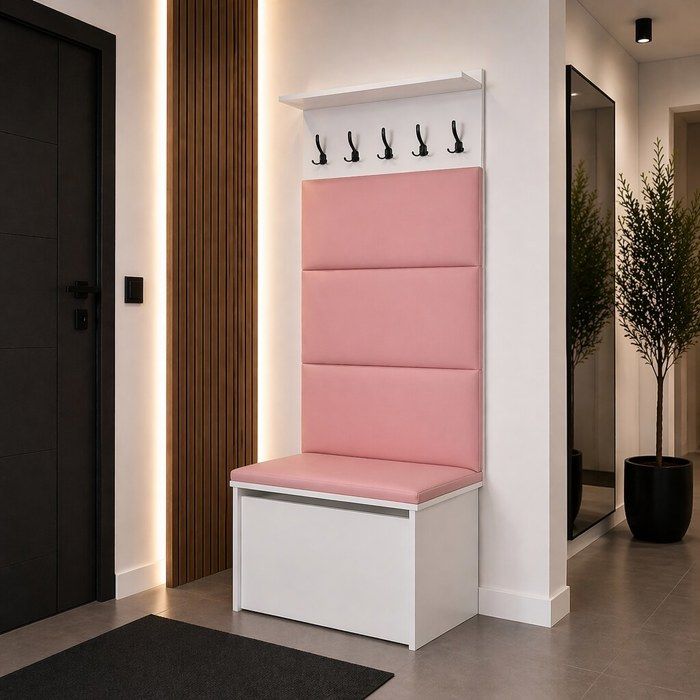 Ensemble de meubles dentrée - ANDY - Cintre Banc de Rangement à Chaussures - avec Coussin Confortable - ROSE