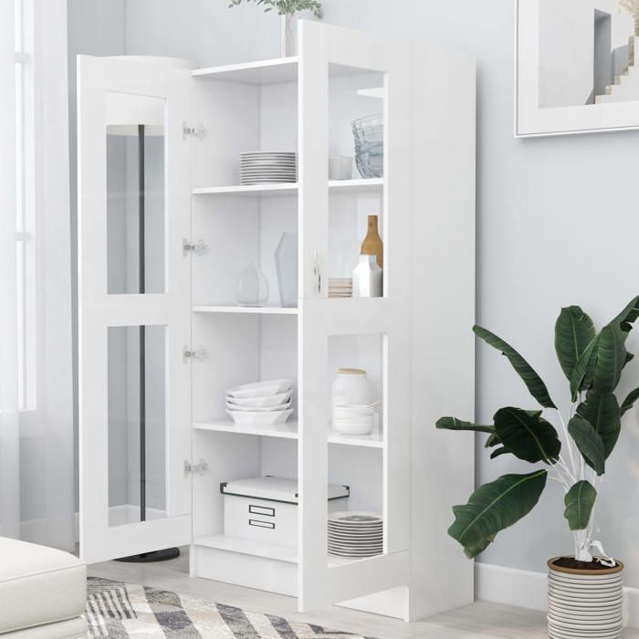 Bibliothèque/Armoire à vitrine - SWEETY - Blanc 82 5x30 5x150 cm Bois dingénierie B362