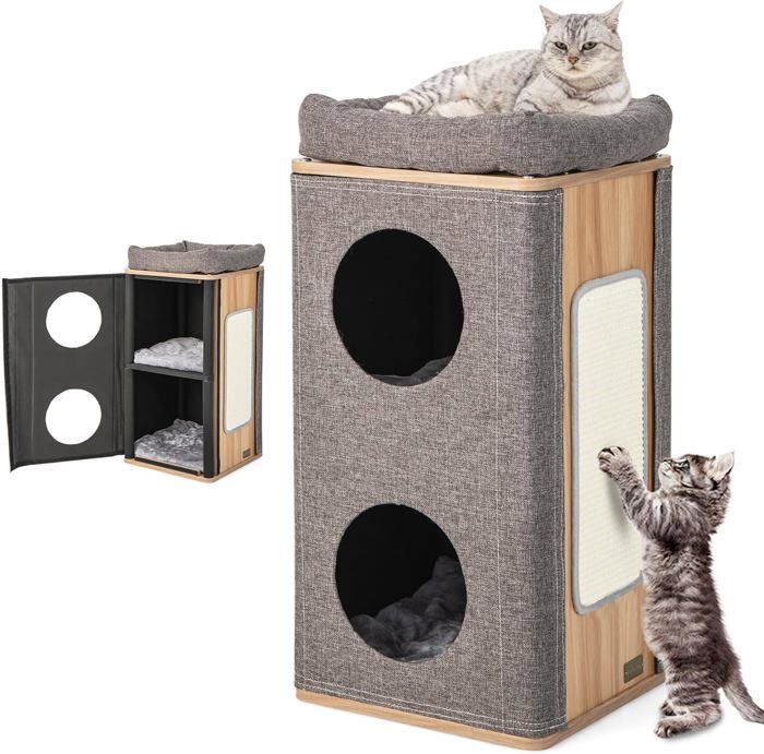 Comparer les prix de Niche Pour Chat À 3 Étages Avec Griffoir Et 3 Tapis-Tonneau De Jeu Pour Chats Jusqu'À 20 Kg-Arbre À Chat
