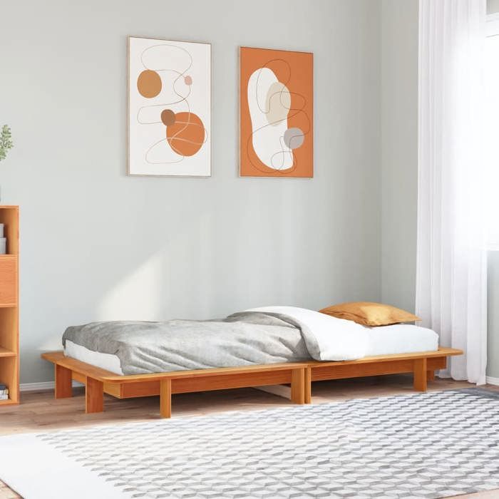 SALE 2025Structure/Cadre de lit - Lit 1 personne - cire marron - 75x190 cm - bois pin massif 18.18 Kg 1778