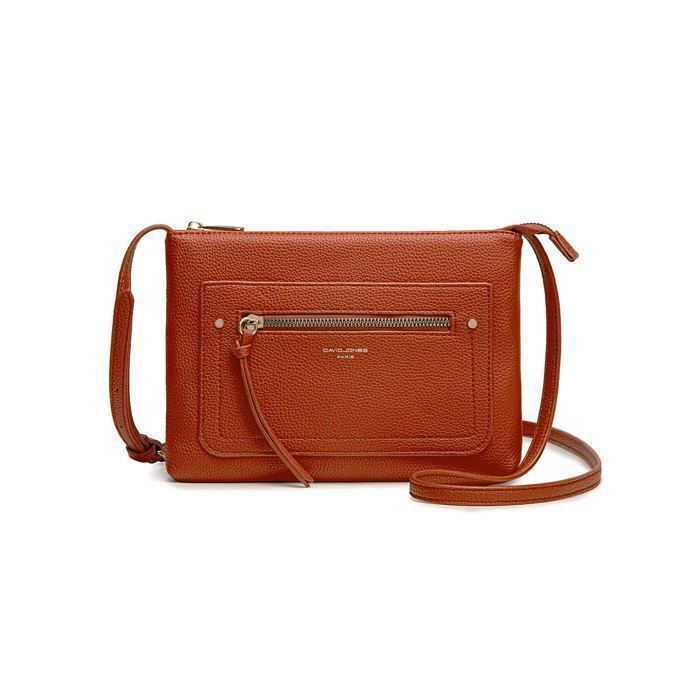 David Jones - Sac Bandoulière - Sacoche Plate Cuir PU Femme - Marron Camel