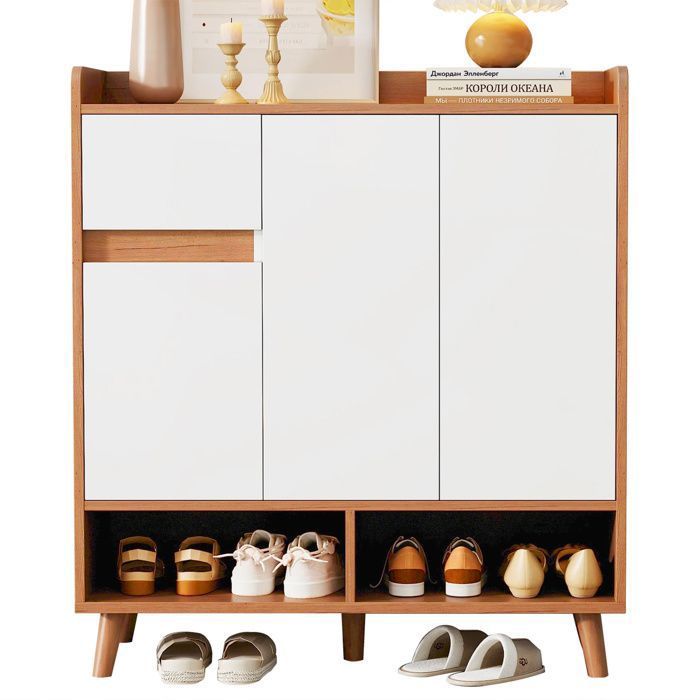 Meuble à chaussures avec étagères réglablesRangement minimaliste pour la maison avec pieds en bois massif90 x 35 x 99 cmNatural