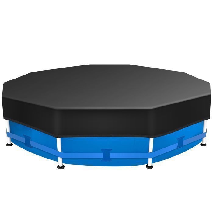 Sekey Bâche de Piscine Ronde, Convient pour Piscine à Cadre Métallique de 244cm, Tissu Oxford Haute Densité 420D, Résistant à la Déchirure, Étanche à la poussière, Installation Facile et Stable, Noir