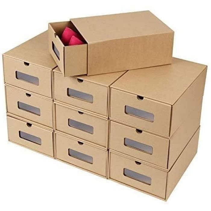 BUZIFU Lot De 20 Boîte à Chaussures, Boîtes De Rangement Pour Chaussures Empilables Boites A Chaussures Pliables Boite De Rangement Transparente Pour Chaussures Pour Femmes Hommes Bis Taille 38