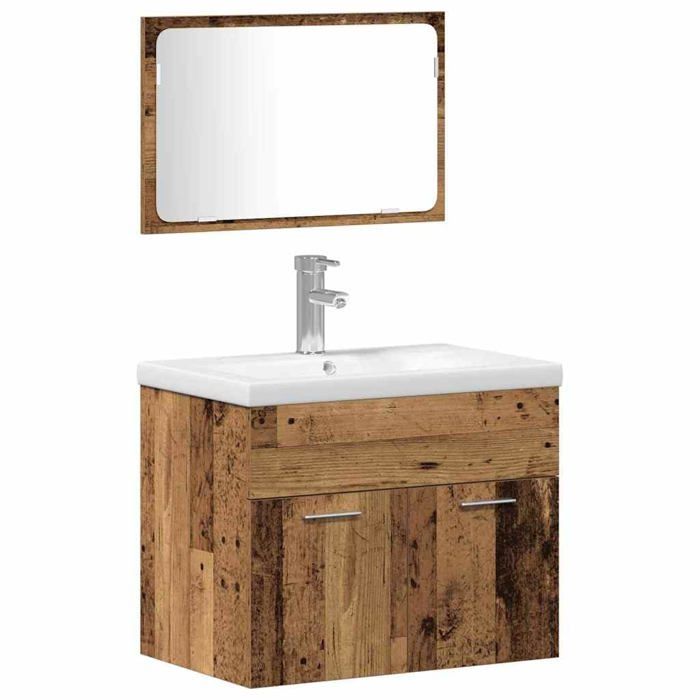 Ensemble de meubles de salle de bain moderne - vidaXL - Miroir intégré - Lavabo en céramique - Bois composite