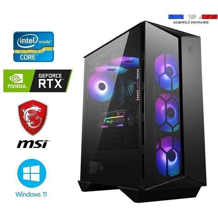 PC Gamer I7 12700KF + Watercooling RTX 5060 8GO MSI GAMING RAM SSD + HDD MSI Gungnir Windows 11 - vue 5