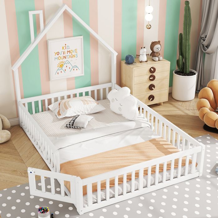 Lit de Sol 140 x 190 cm avec porte ouvrable Montessori lit avec sommier à lattes lit enfants en bois de Pin blanc (sans Matelas) Lit de Sol 140 x 190 cm avec porte ouvrable Montessori lit avec sommier à lattes lit enfants en bois de Pin blanc (sans Matelas)