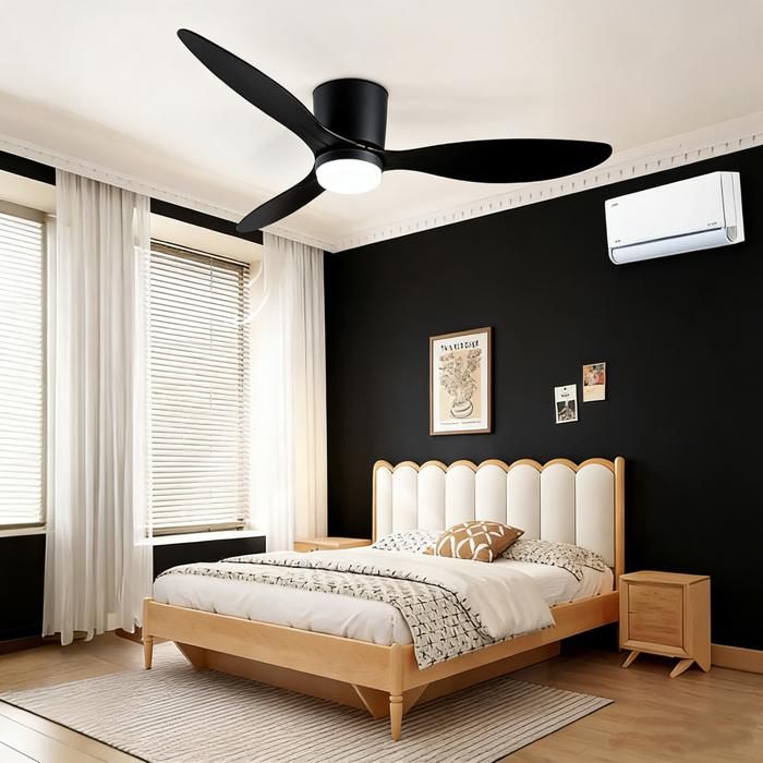Plafonnier LED avec Ventilateur de Plafond Silencieux et Télécommande 107cm Moteur DC Contrôleur mural + télécommande 45W noir - Pimpimsky