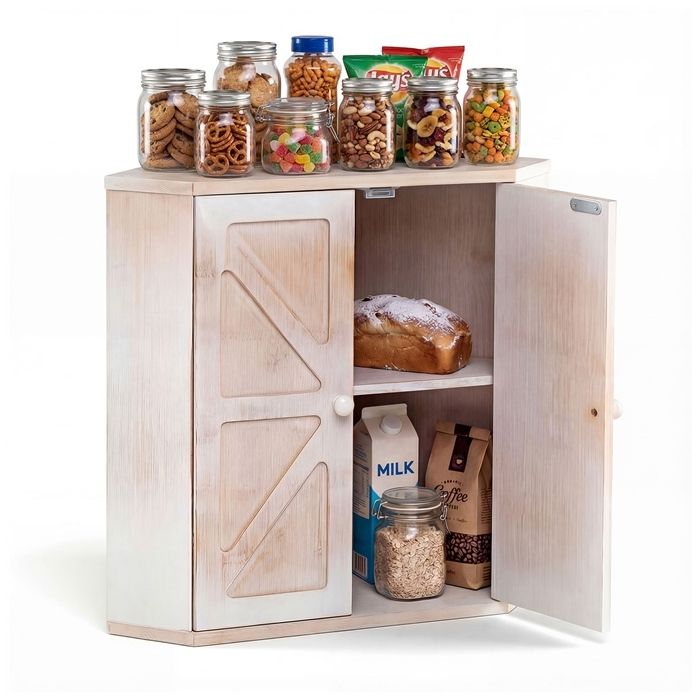 Buffet de Cuisine dAngle à 2 Niveaux COSTWAY en Bambou Organisateur de Pain à Double Couche avec Étagère Réglable 31 x 31 x 41cm