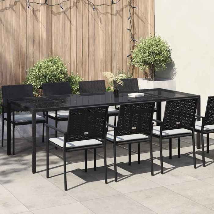 Soldes printemps Table terrasse - Noir - Table de jardin - 1 PC - Noir Pur 250x100x75 cm polyrotin T231