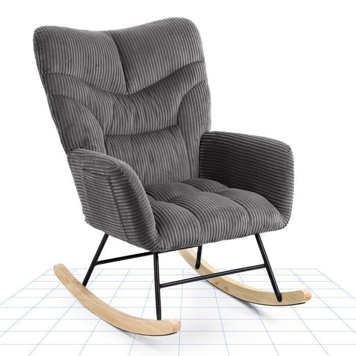 FlexiSpot Fauteuil Relax à Bascule en Velours Côtelé Rocking Chair Design Idéal pour Salon Balcon Accoudoirs Gris