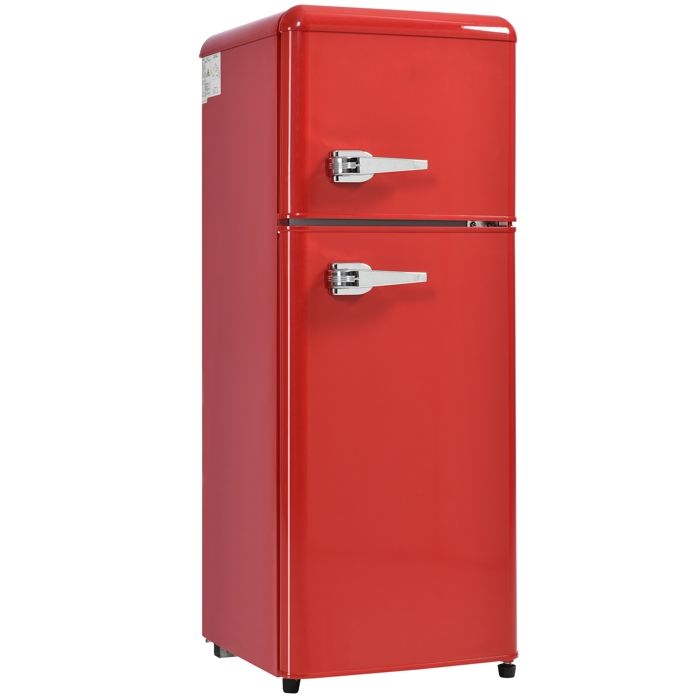 Réfrigérateur Rétro 2 Portes 92L avec Congélateur 28L Frigo Compact Classe Énergétique D 116 kWh/an Rouge