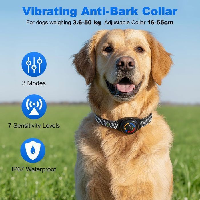 Comparer les prix de Collier de Dressage pour Chiens- anti-aboiement-détection intelligente-Rechargeable- 3 modes-7 niveaux réglables-Étanche IP67