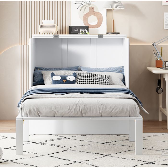 Lit escamotable blanc 90×200 cm sommier inclus lit modulable avec rangement intégré sans matelas