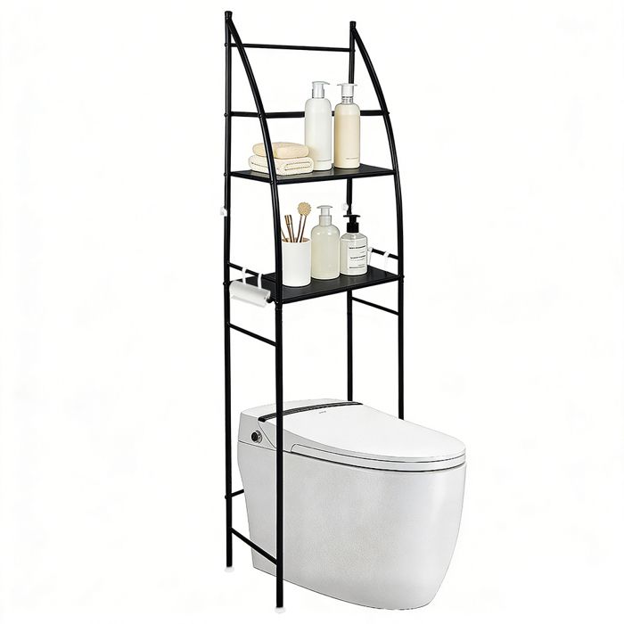 Étagère WC Rangement au-Dessus des Toilettes avec 3 Étagère Convient à la Plupart des Toilettes Gain de Place Noir