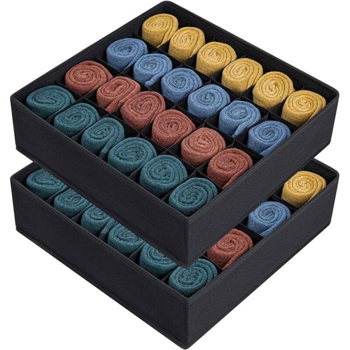 Lot de 2 Organisateur de Tiroir Pliable Non-tissé pour Sous-vètements Soutien-gorges Chaussettes Boîte de Rangement à Compartime