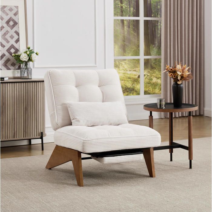 COVREO fauteuil lounge 1 place dossier réglable avec repose-pieds coussin lombaire tissu côtelé beige
