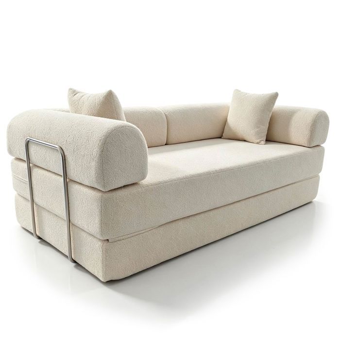 MENZZO Canapé 3 places convertible et modulable Bergerac Tissu bouclette Crème -Compressé L204 x P93 x H65 cmSurface de MENZZO Canapé 3 places convertible et modulable Bergerac Tissu bouclette Crème -Compressé L204 x P93 x H65 cmSurface de