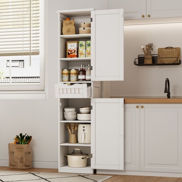 Meuble de cuisine 170x40x30 cm Blanc MDF avec 2 portes 1 tiroir et etageres reglables