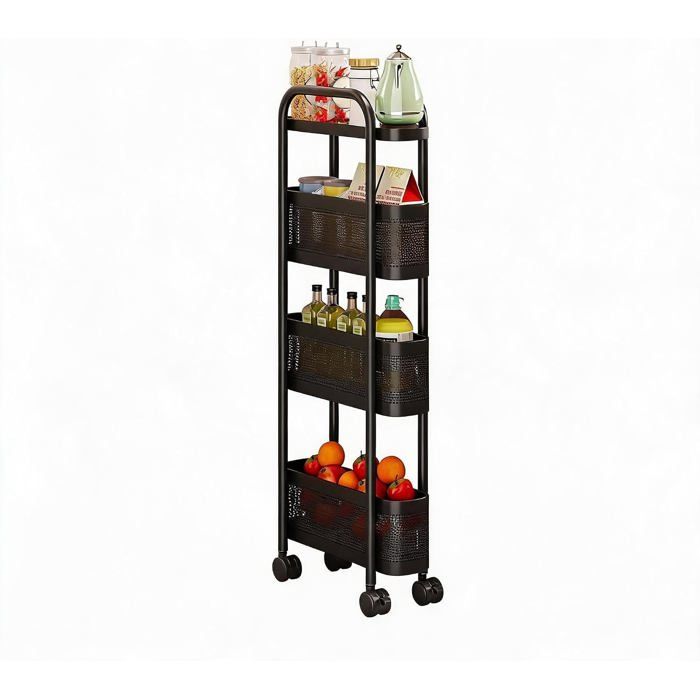 DESSERTE DE CUISINE Étroite 15 cm Chariot De Cuisine 4 Niveaux Avec Roulettes Meuble à Interstice Pour Salle De Bain Blanc