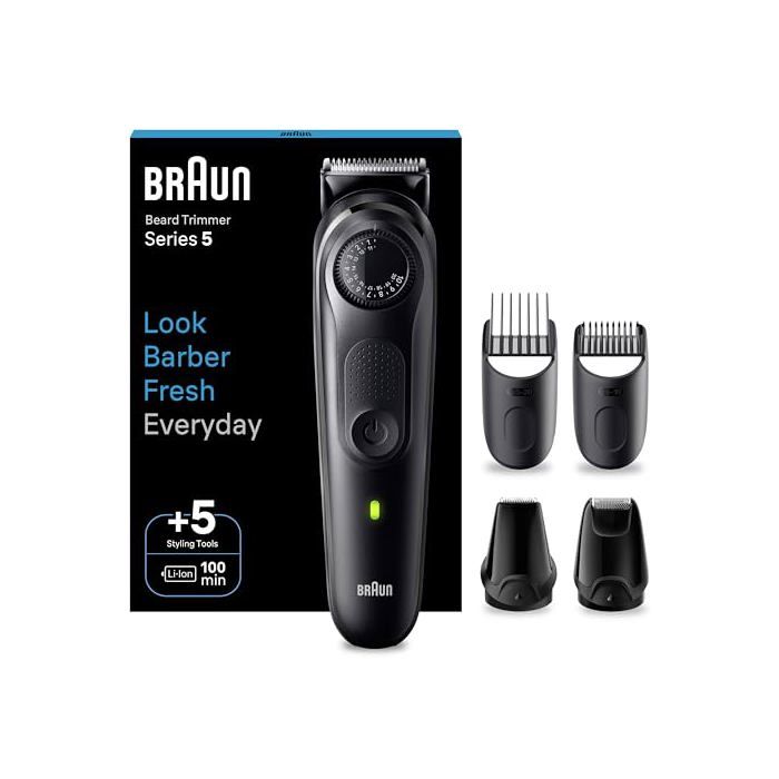 Braun Tondeuse À Barbe Series 5 BT5430 Tondeuse Pour Hommes Avec Outils De Stylisation 100 Minutes D’autonomie