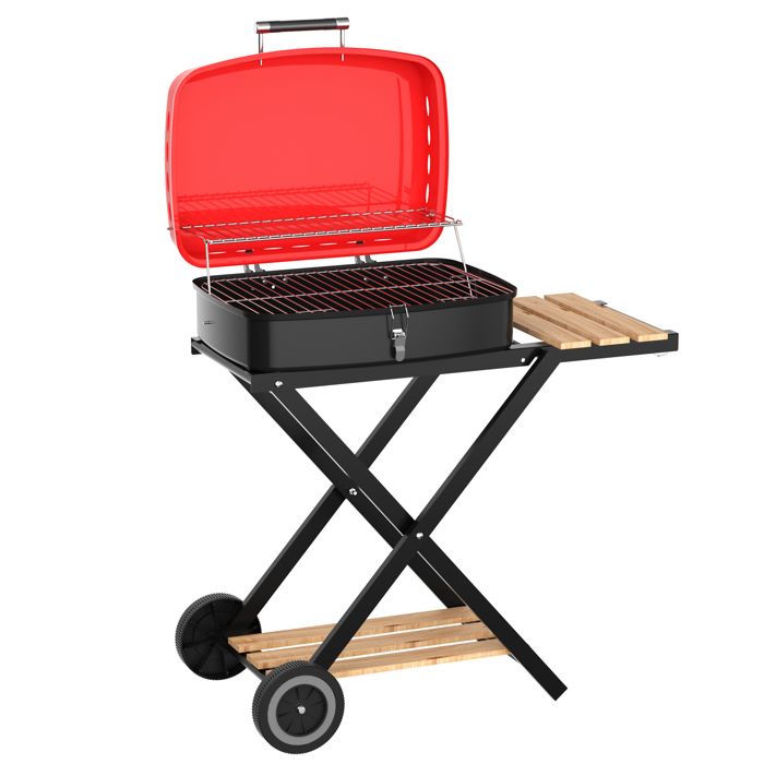 TEENO Barbecue Portable Valise Pliable Roulettes  Combo Barbecue & Fumoir pour Terrasse Jardin Camping & Fêtes