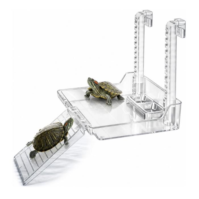Plateforme Suspendue pour Tortues Transparente en Acrylique Accessoire Aquarium Réglable Aire de Repos Sec Reptiles(Taille M)