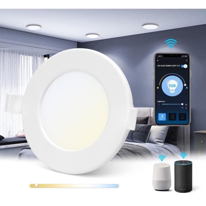 Aigostar - Spot LED Wifi intelligent. 6W, 820lm. Diamètre 11.5cm.  Compatible Alexa et Google Assistant. A+ - Cdiscount Maison