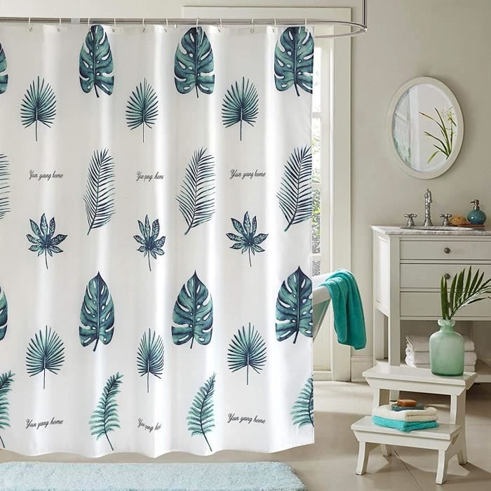 Rideau de Douche Anti-moisissure 100% Polyester Rideaux de Salle de Bain  imperméables Rideau de Douche Floral Paysage avec 12 Crochets, 180 x 180 cm