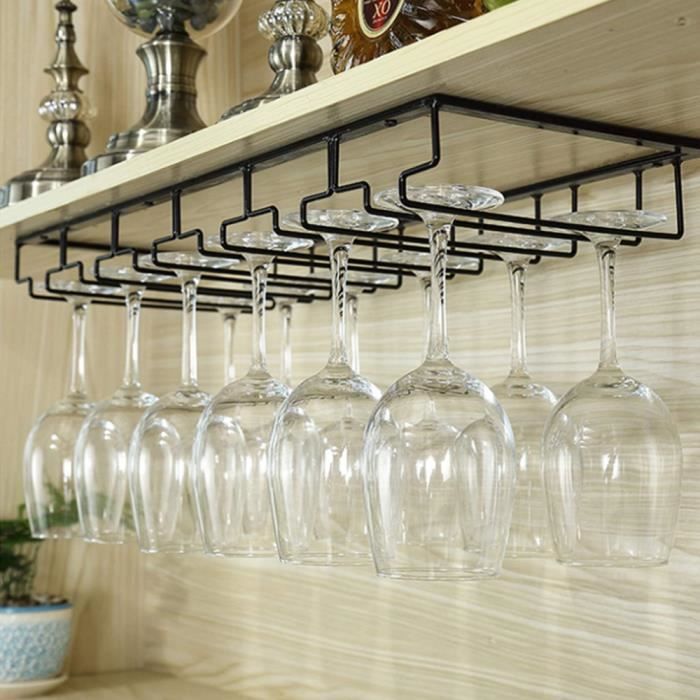 leibeika 6 rail porte-verres -suspendu bar noir rack à verres à vin-étagère à verres support-verre 60*22.5*5.5cm