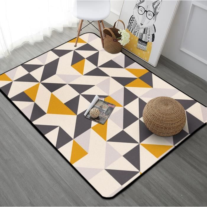 Grand Tapis Géométrique de Style Moderne en Jaune pour Salon Chambre à