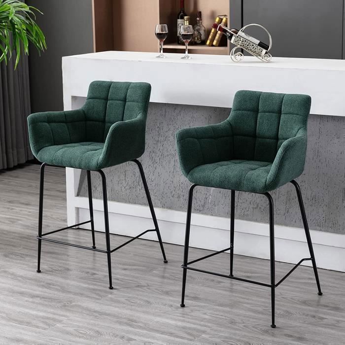 Wahson Tabouret de Bar Lot de 2 Chaise Bar Haute en Tissu Tabourets Hauts pour Bar-Cuisine (Vert)