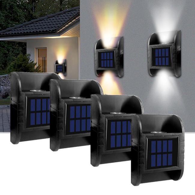 Lot de 4 Lampe Solaire Exterieur étanche Sans fil Applique Murale Decoration Lumière étanche IP65 blanc chaud-12 x7.5 x4CM