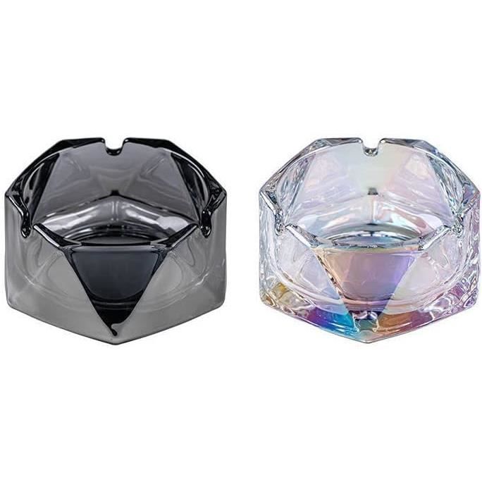 Cendrier En Verre Cristal Anis Étoilé - Design Diamant Luxueux - Noir 10cm