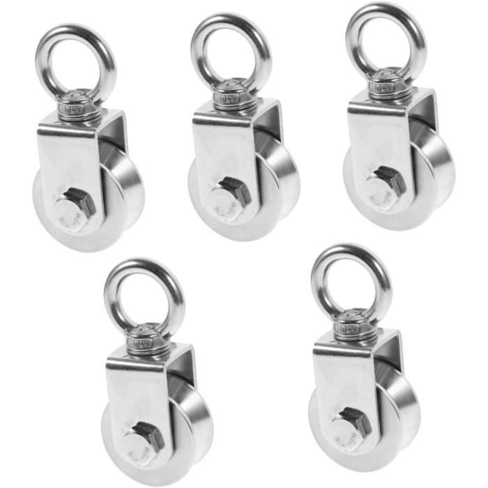 Kit De 8 Poulies De Renvoi En Acier Inoxydable 304 - 4 Poulies M15 + 4 Mousquetons M4 - Pour Cordes Et Câbles Jusqu'à 6,7mm
