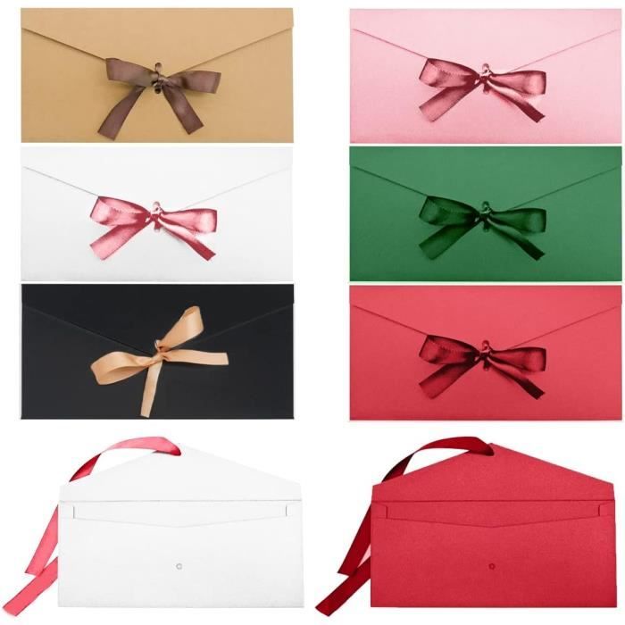 Lot De 24 Enveloppes Kraft Multicolores Avec Ruban – 12 Couleurs Rétro – Pour Invitations, Cartes, Lettres – 22 X 10,8 Cm