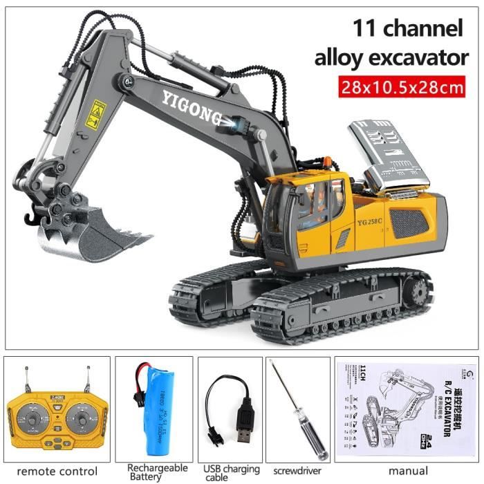 Excavatrice blanche - Pelle télécommandée 2.4G pour enfant, jouet